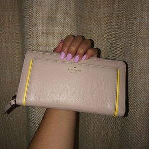 Beige With Lemon Yellow Piped Wallet by Kate Space